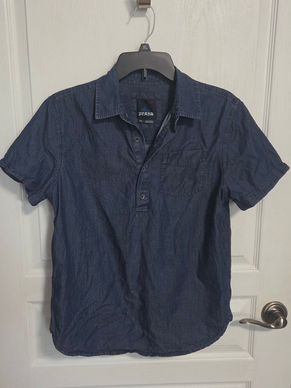 Prana Azul Denim Top Cotton Popover 1/4 Button Shirt Dark Blue Women's Small